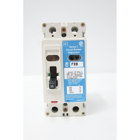 Eaton Cutler-Hammer Molded Case Circuit Breaker, FD Series, 30A, 3 Pole, 600V AC FDB2030S